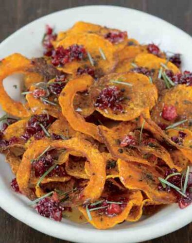 Holiday Squash Chips Recipe with Cranberry Topping